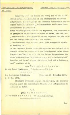 Beschwerde beim zuständigen Ober-Präsidenten in Koblenz © Stadtarchiv Königswinter Vergilbter Brief