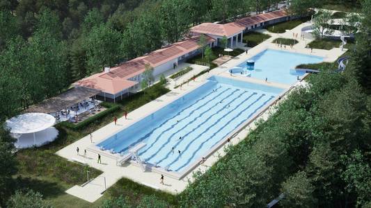 Fotomontage Freibad Vogelperspektive © POS4 Architekten Generalplaner GmbH fotomontagefreibadvogelperspektive c pos4 architektengeneralplanergmbh