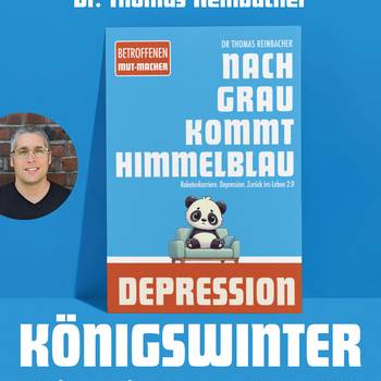 Flyer zur Lesung „Nach Grau kommt Himmelblau“ Blauer Flyer, Darstellung des Buches und Informationen zur Lesung