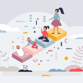 Symbolbild Illustration, Baby, Kleinkind und Jugendliche auf farbigen Platten © Vector Mine - stock.adobe.com 2024 adobestock 532758573 vectormine low