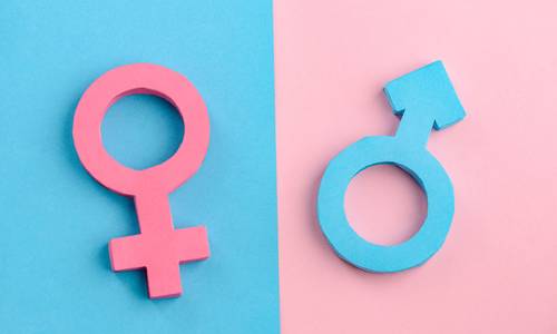 Symbole Mann und Frau auf jeweils gegensätzlichen Farben Rosa und Blau