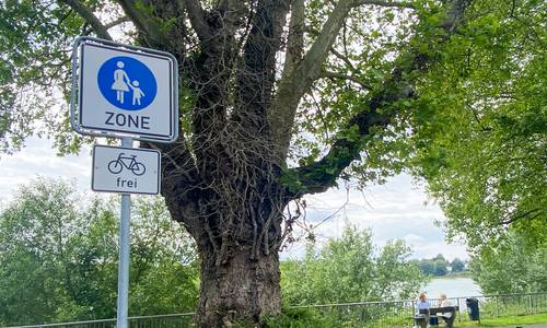 Schild Fußgängerzone und Fahrrad frei