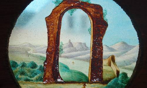 laterna magica bild rolandsbogen , glas, handbemalt, vermutlich englisch, um 1860, © privatbesitz