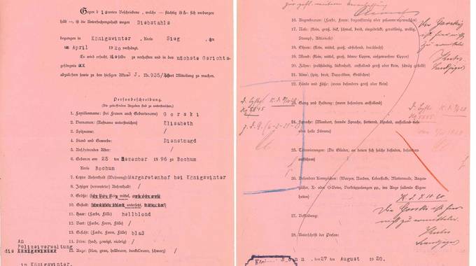 Fahndungsbrief aus dem Jahr 1920