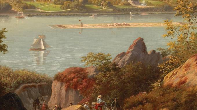 Ausschnitt Gemälde in der Dauerausstellung © Siebengebirgsmuseum Blick vom Siebengebirge auf den Rhein