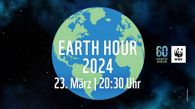 Das Bild zeigt die Erde aus dem All und die Daten zur Earth Hour